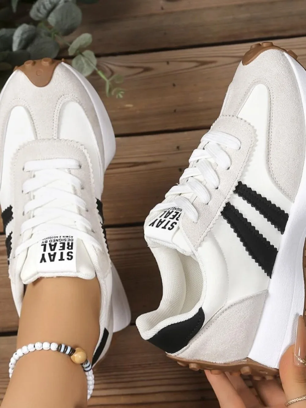 Chic White Thick Sole Sneakers with Breathable Textile Upper for Everyday Style